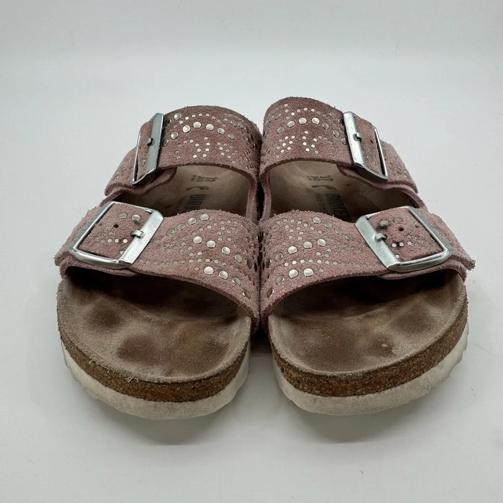 Birkenstock Arizona Womens 6 EU 37 Rose Rivets Suede Studded Sandals